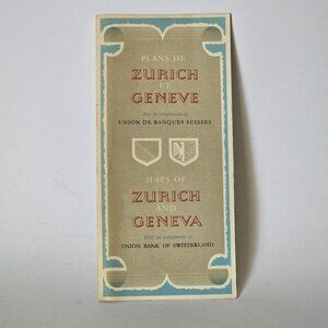 Vintage Map Zurich and Geneva Union Bank Of Switzerland Travel Europe Ephemera